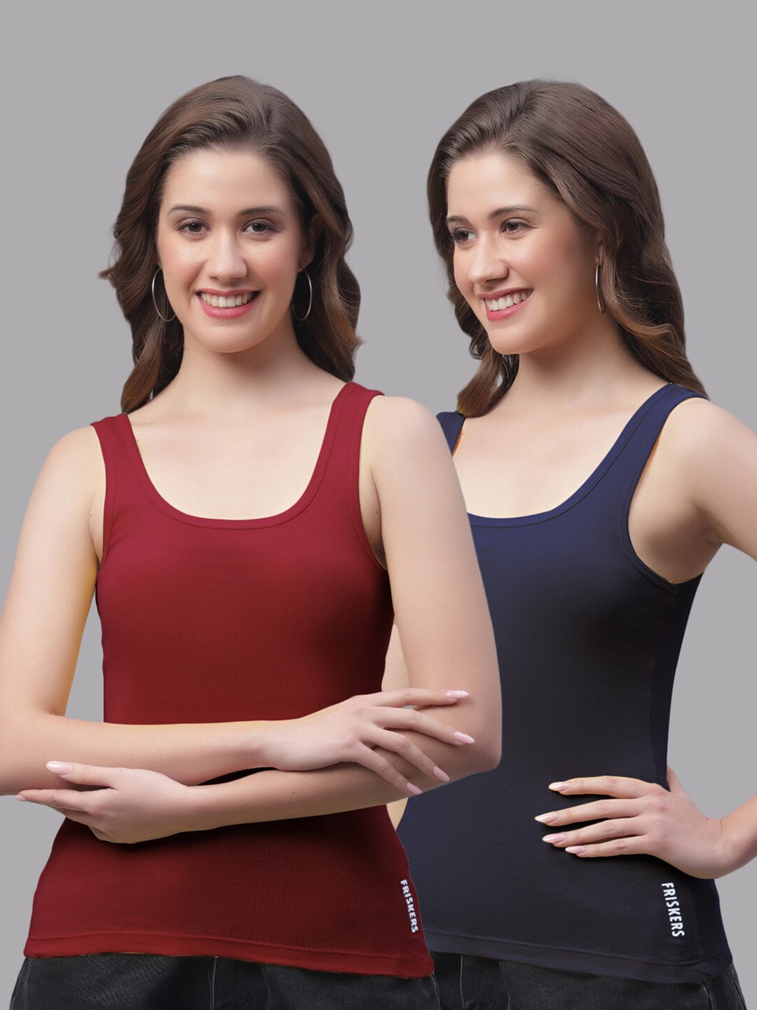 

Friskers Pack Of 2 Scoop Neck Sleeveless Cotton Tank Top, Maroon