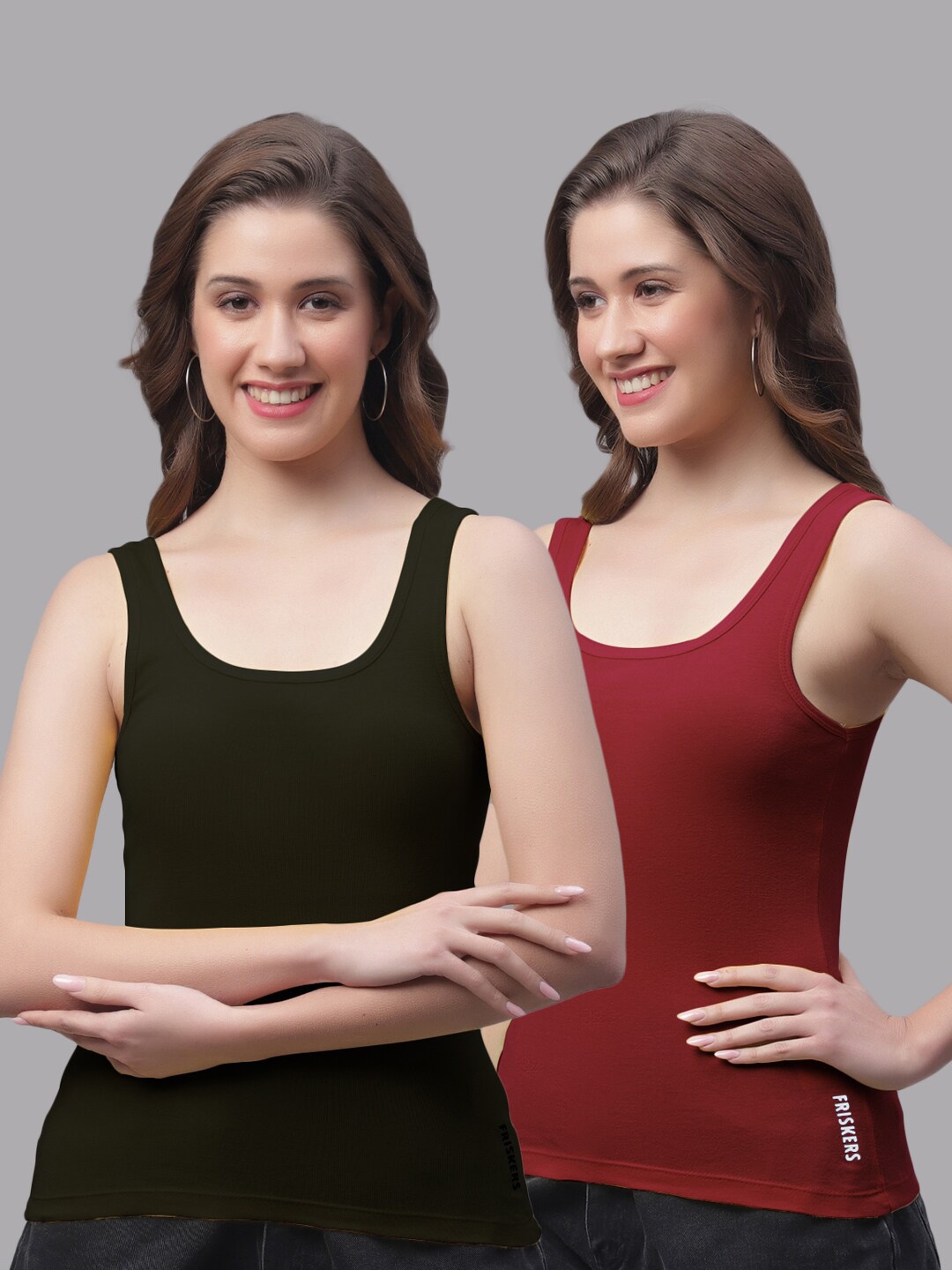 

Friskers Pack Of 2 Scoop Neck Sleeveless Cotton Tank Top, Black