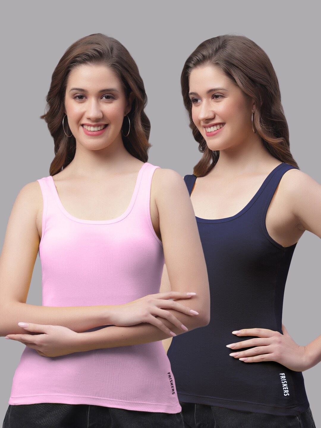 

Friskers Pack Of 2 Scoop Neck Sleeveless Cotton Tank Top, Pink