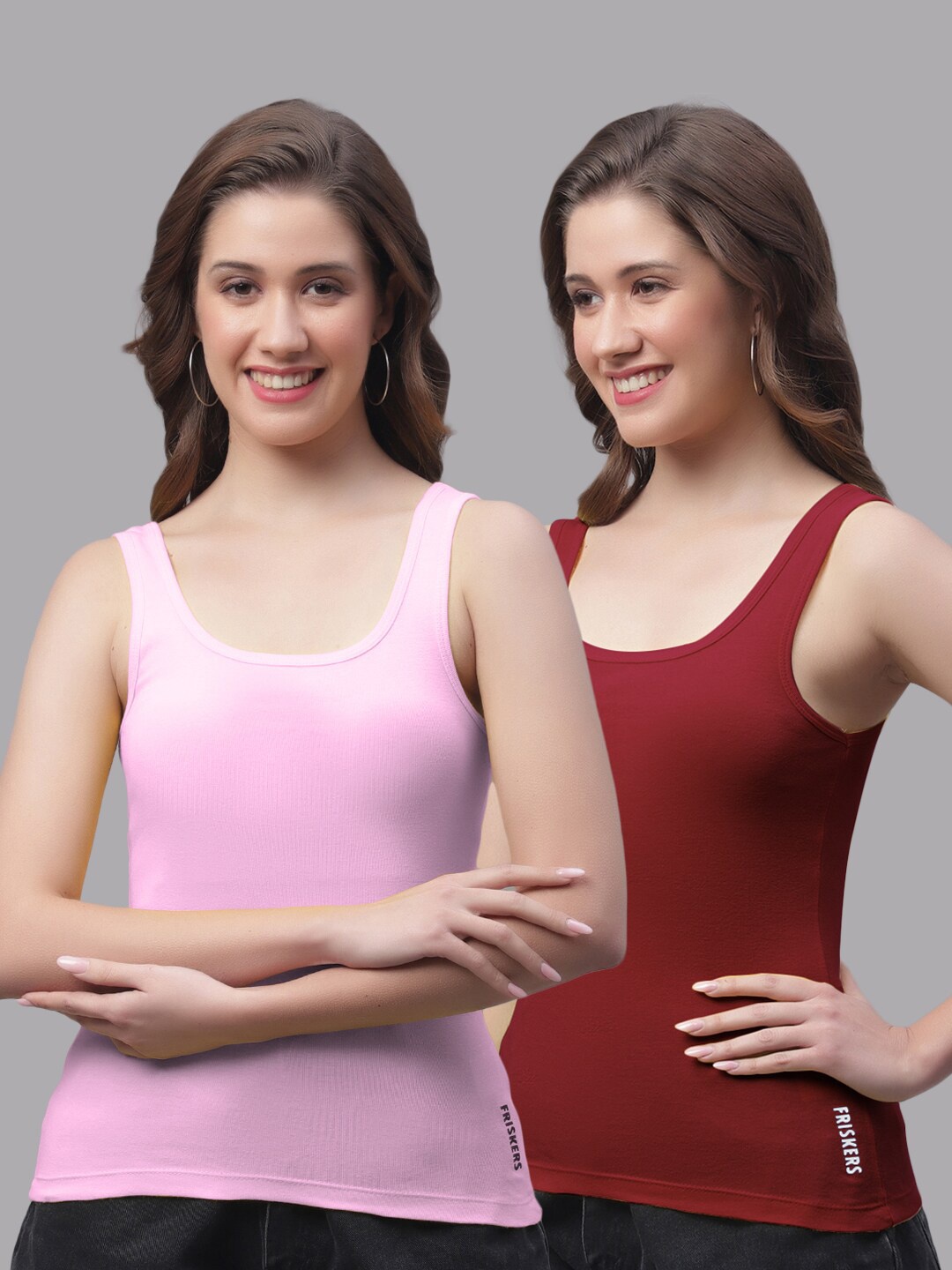 

Friskers Pack Of 2 Scoop Neck Sleeveless Cotton Tank Top, Pink
