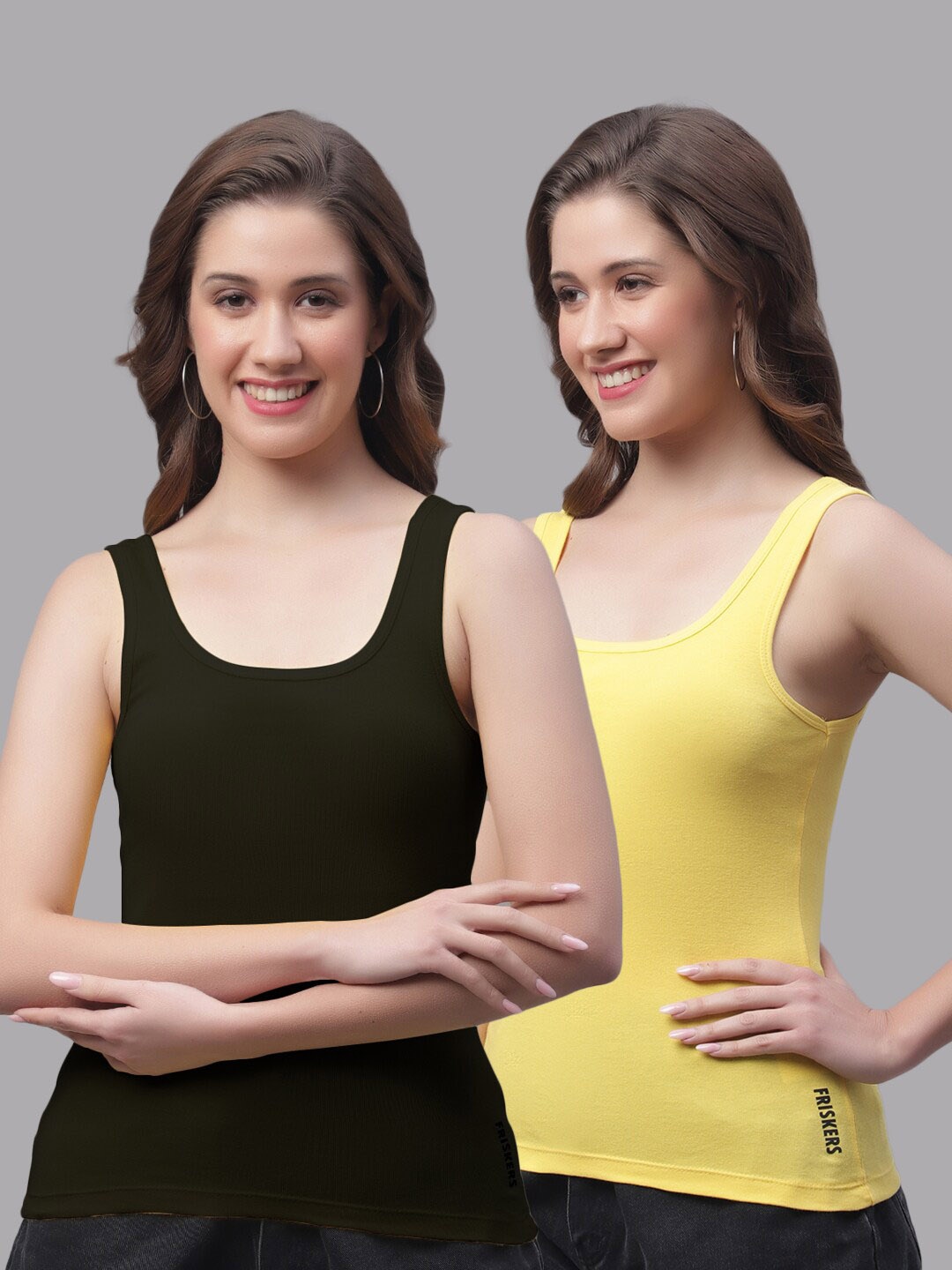 

Friskers Pack Of 2 Scoop Neck Sleeveless Cotton Tank Top, Black