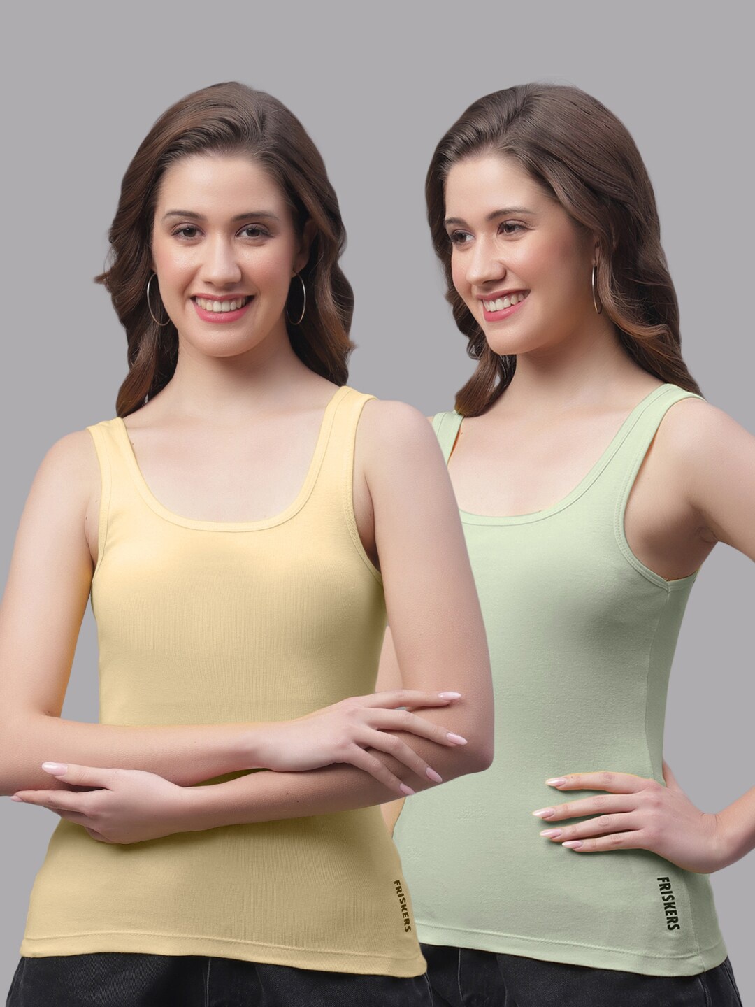 

Friskers Pack Of 2 Scoop Neck Sleeveless Cotton Tank Top, Beige