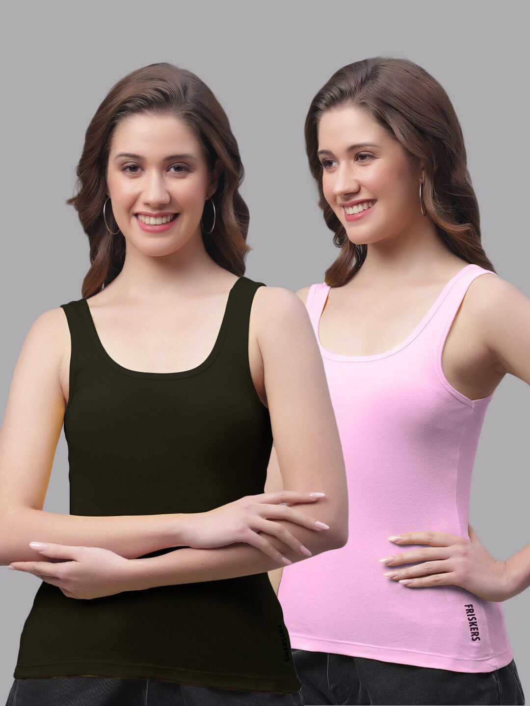 

Friskers Pack Of 2 Scoop Neck Sleeveless Cotton Tank Top, Black