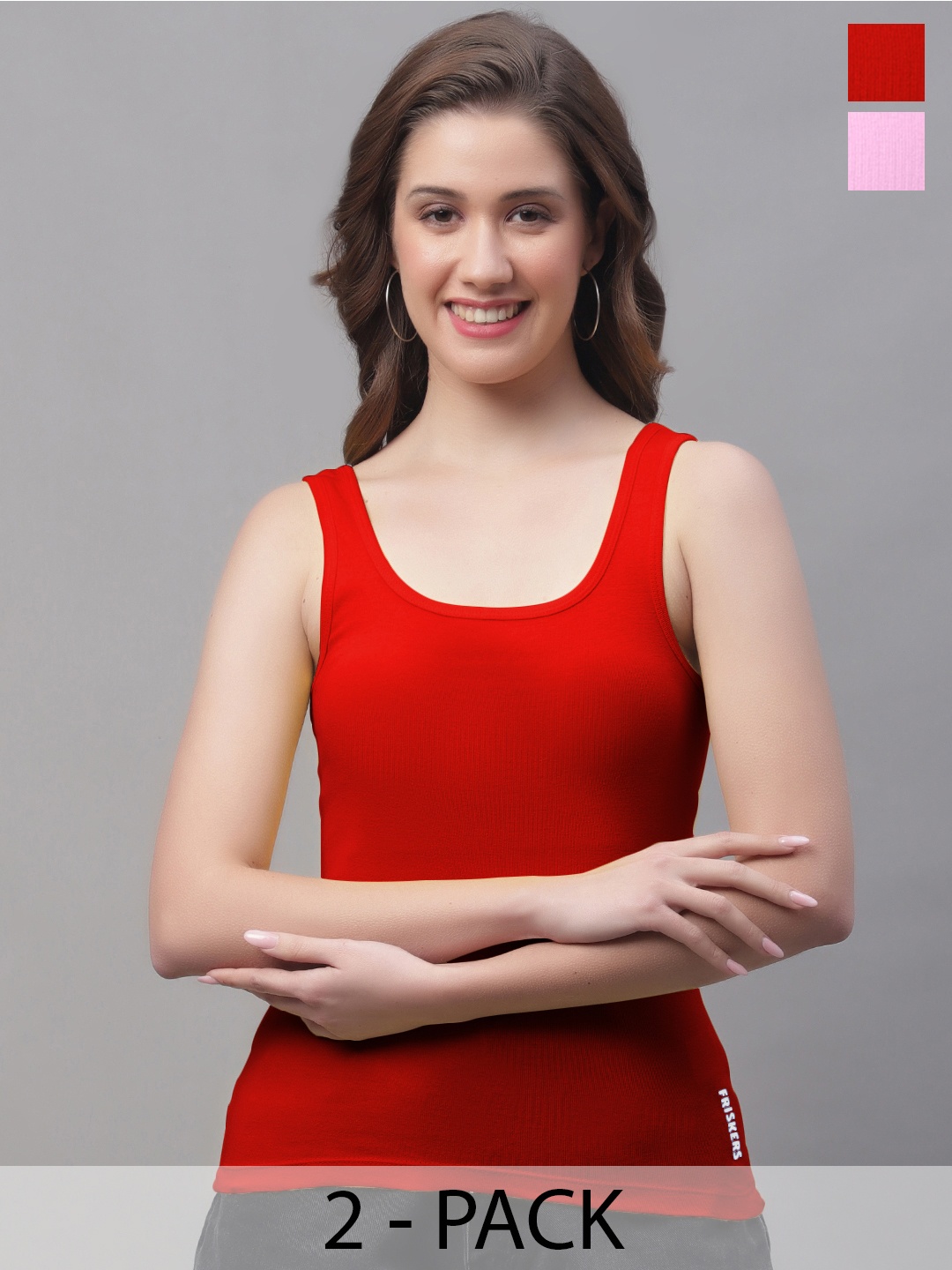 

Friskers Pack Of 2 Cotton Tank Top, Red