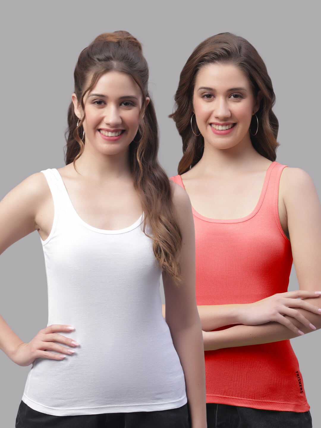 

Friskers Pack Of 2 Cotton Tank Top, White
