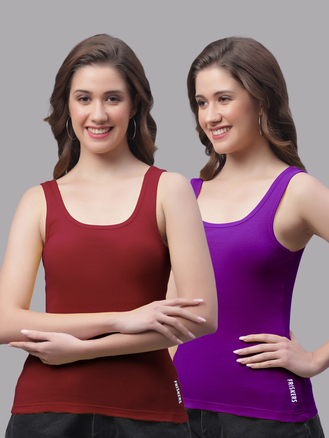 

Friskers Pack Of 2 Cotton Tank Top, Maroon