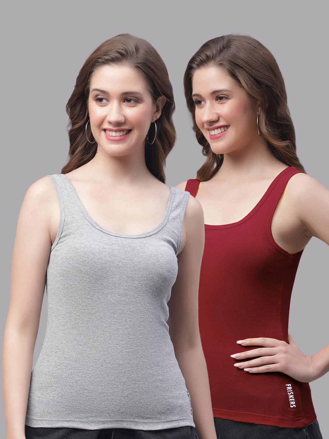 

Friskers Pack Of 2 Scoop Neck Sleeveless Cotton Tank Top, Grey