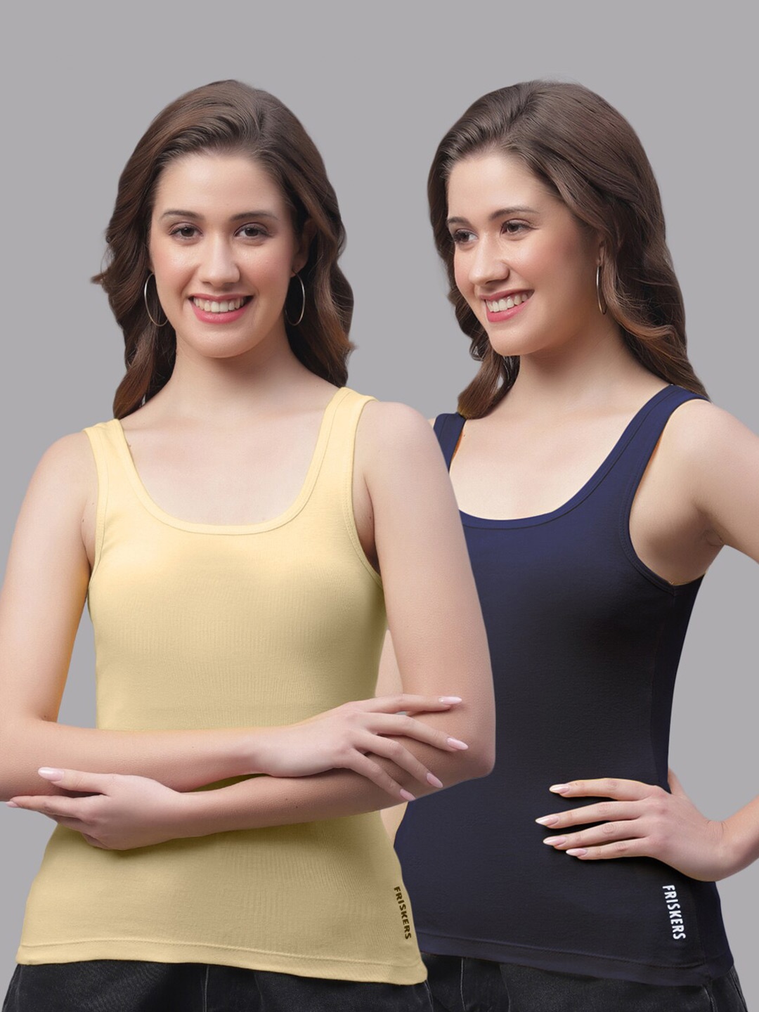 

Friskers Pack Of 2 Scoop Neck Sleeveless Cotton Tank Top, Beige