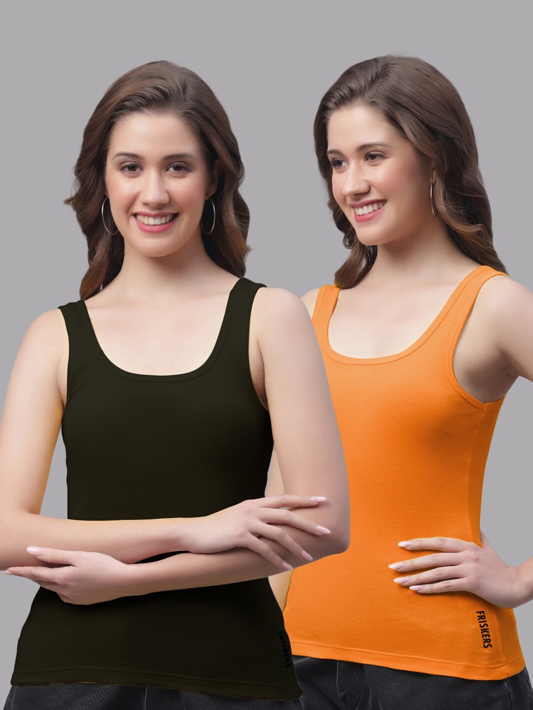 

Friskers Pack Of 2 Bio-Wash Cotton Tank Top, Black