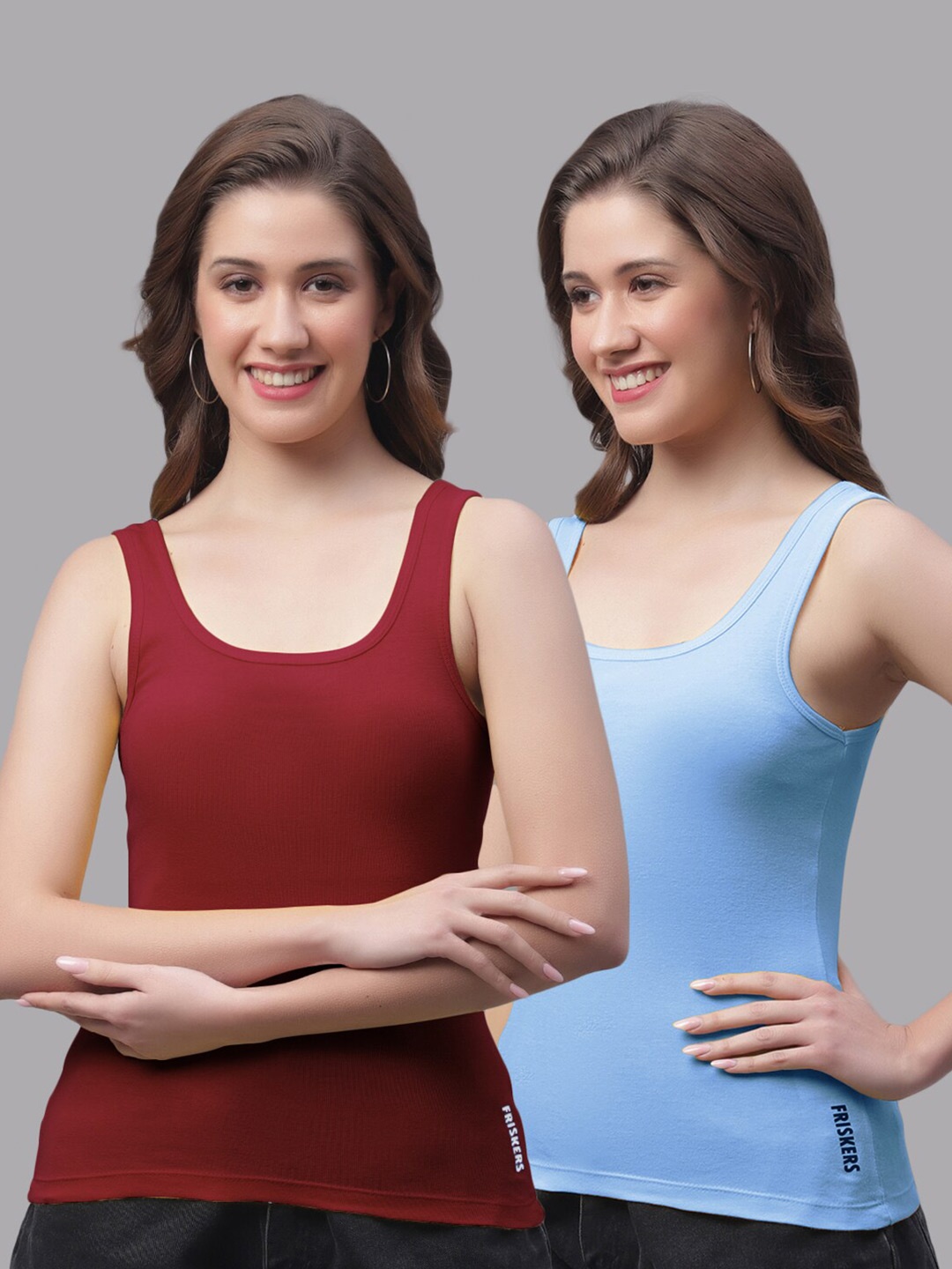 

Friskers Pack Of 2 Bio-Wash Cotton Tank Top, Maroon