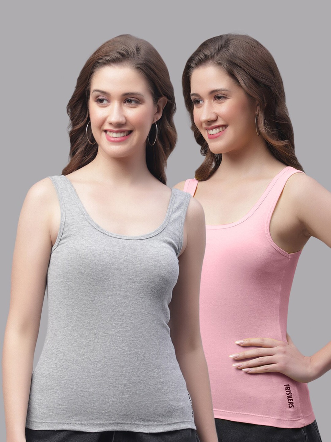 

Friskers Pack Of 2 Bio-Wash Cotton Tank Top, Grey
