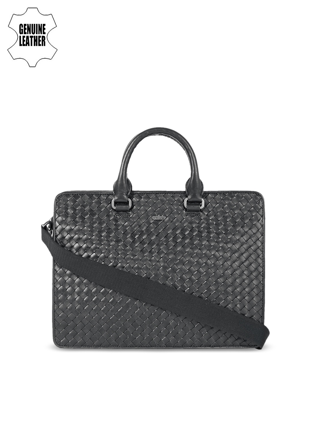 

Eske Men Black Textured Leather Laptop Bag