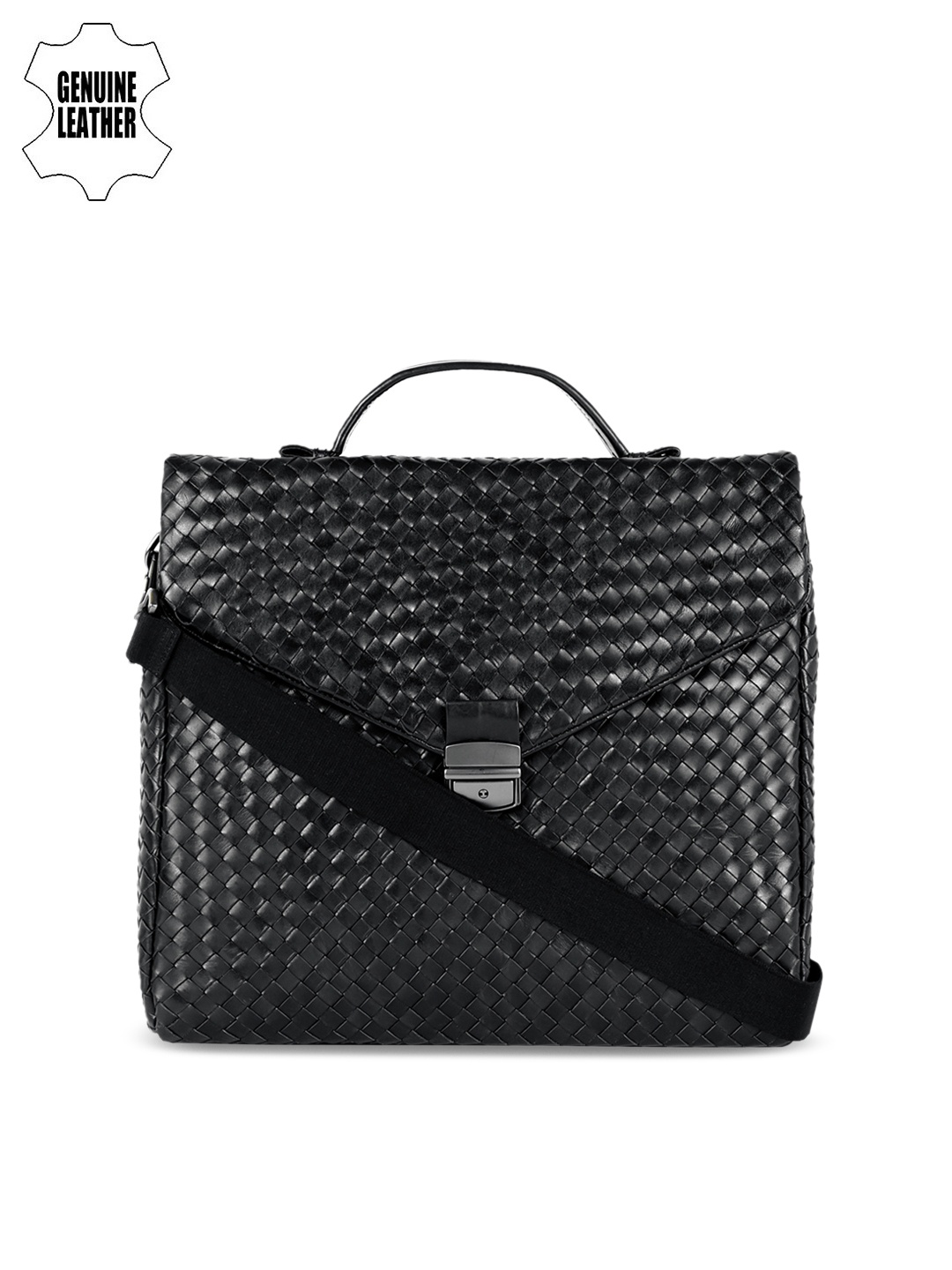 

Eske Men Black Textured Leather Laptop Bag