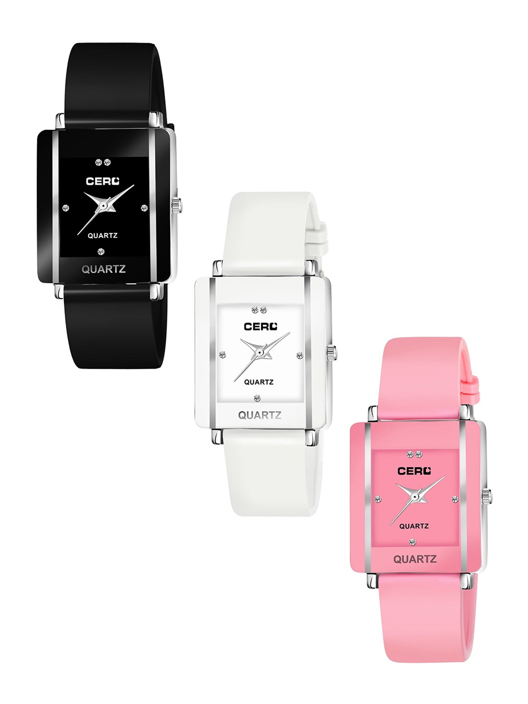 

CERO Set Of 3 Bracelet Style Straps Analogue Watch Com3-248-Black-White-Pinknew