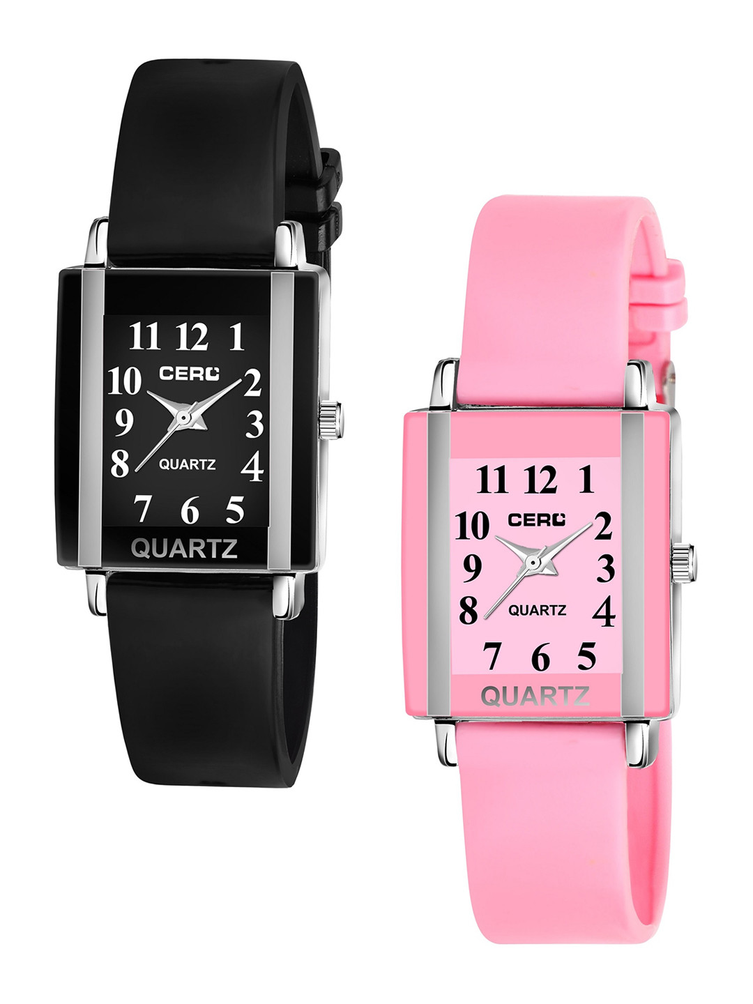 

CERO Set Of 2 Embellished Dial & Stainless Steel Bracelet Style Straps Analogue Watch, Black