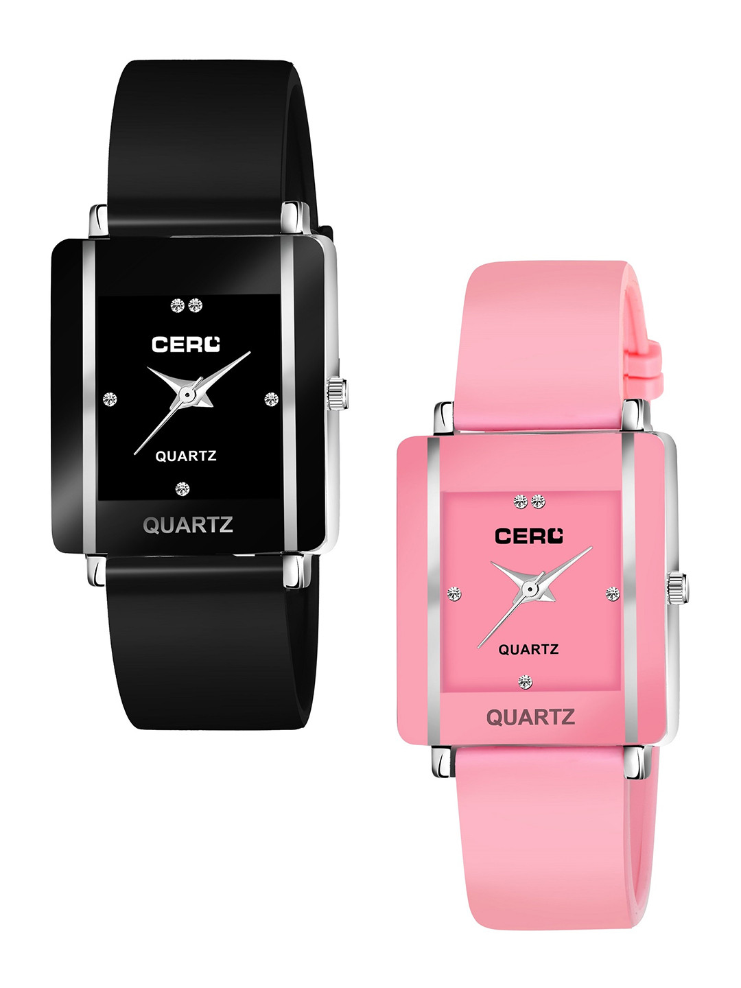 

CERO Set Of 2 Embellished Dial & Stainless Steel Bracelet Style Straps Analogue Watch, Black