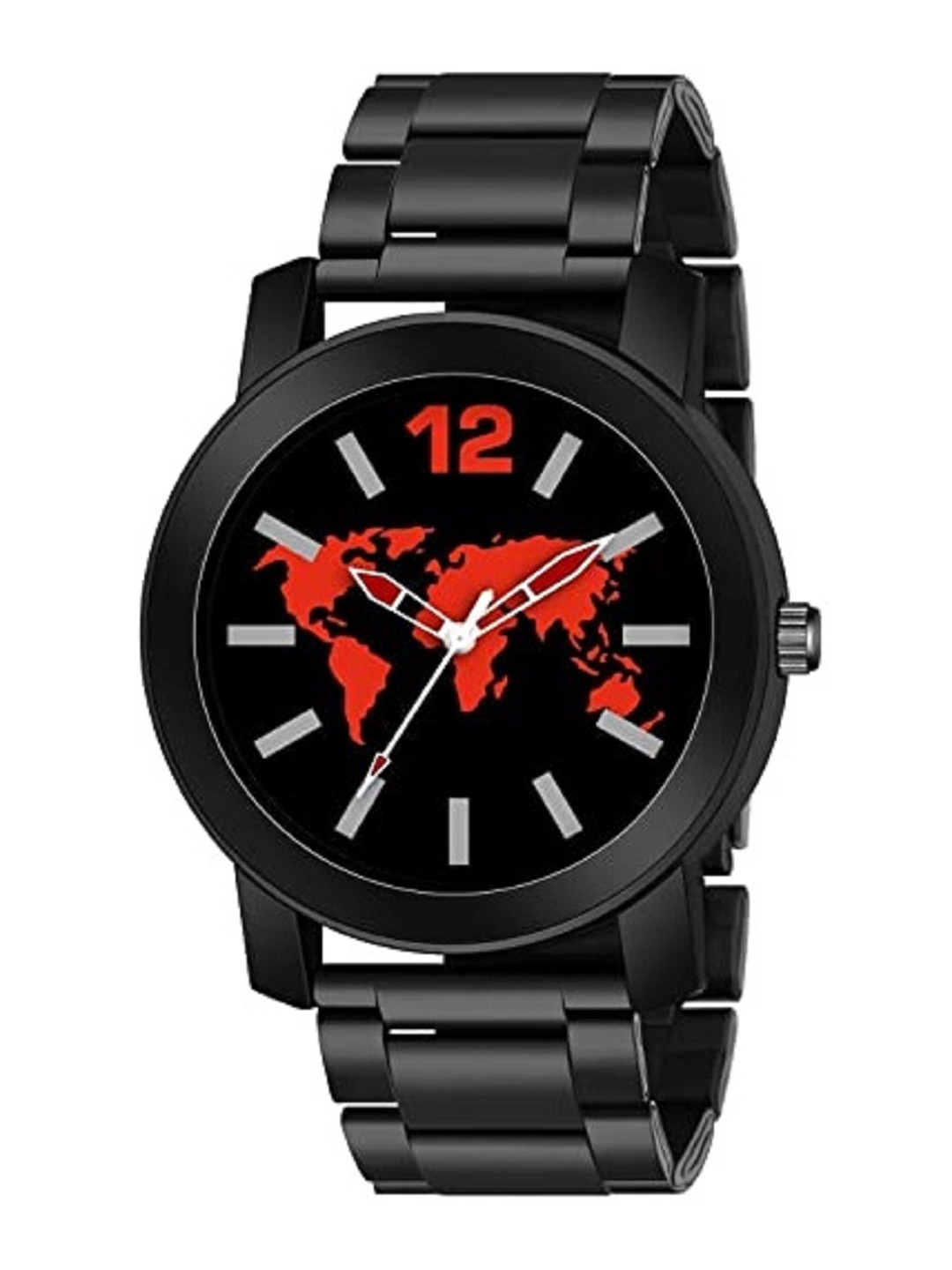 

CERO Printed Dial & Stainless Steel Strap Analogue Watch AB211-W Map-Metal-Rednew, Black