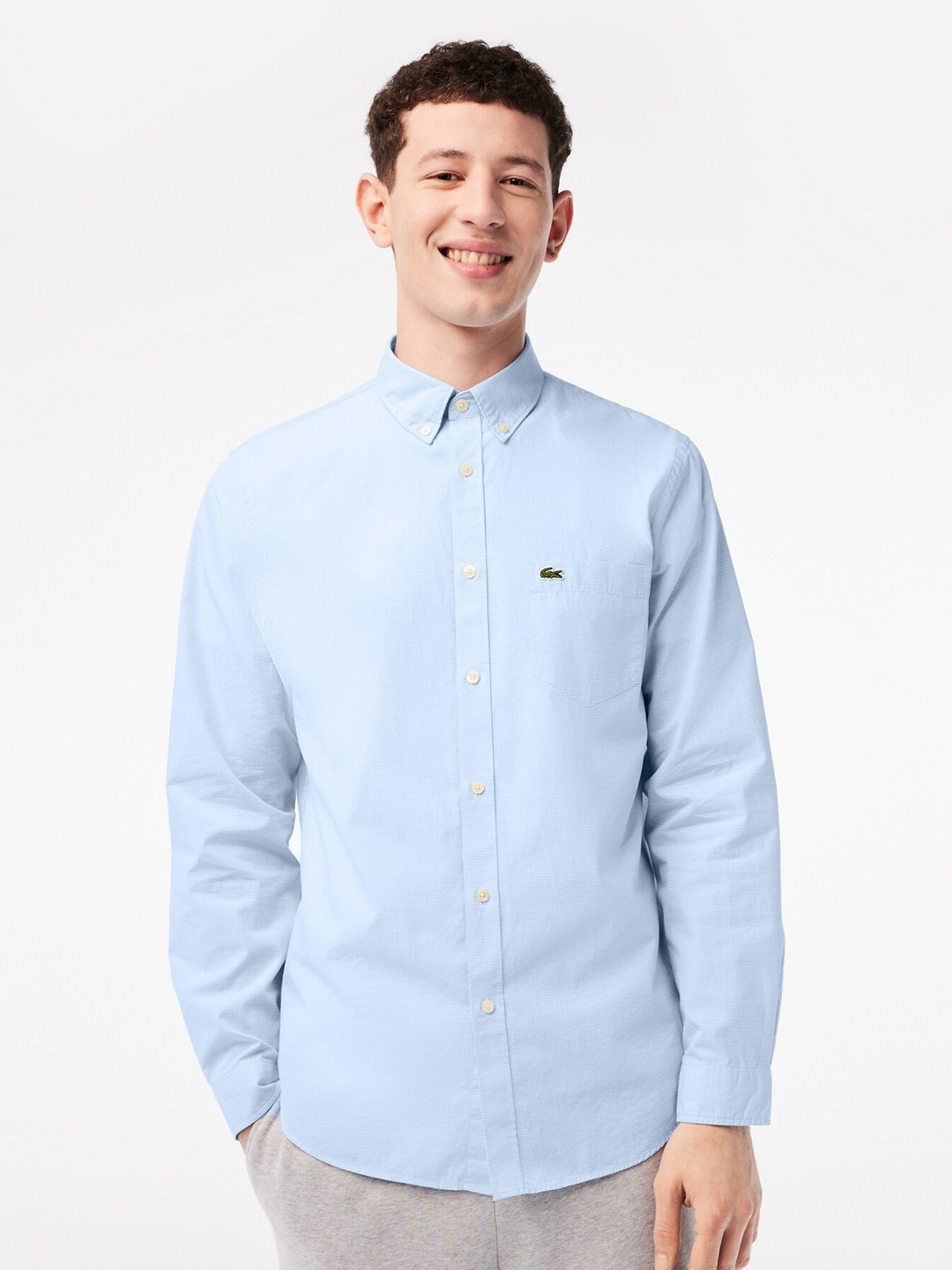 

Lacoste Modern Micro Checked Spread Collar Pure Cotton Casual Shirt, Blue
