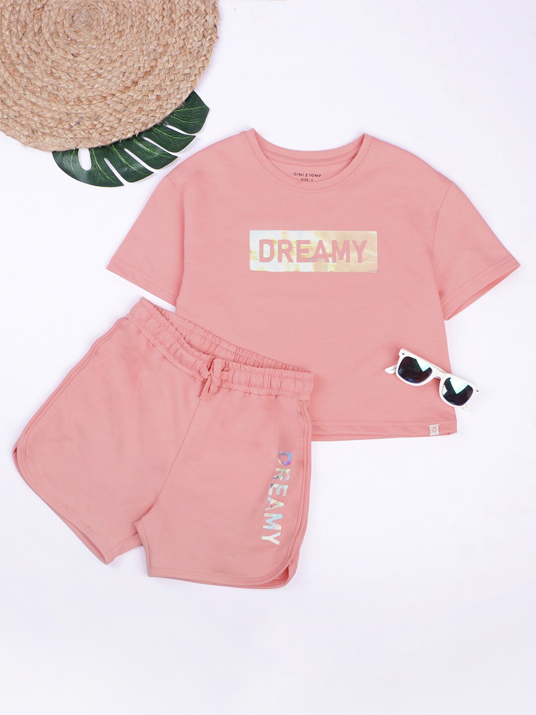 

Gini and Jony Girls Printed Pure Cotton Top with Shorts, Pink