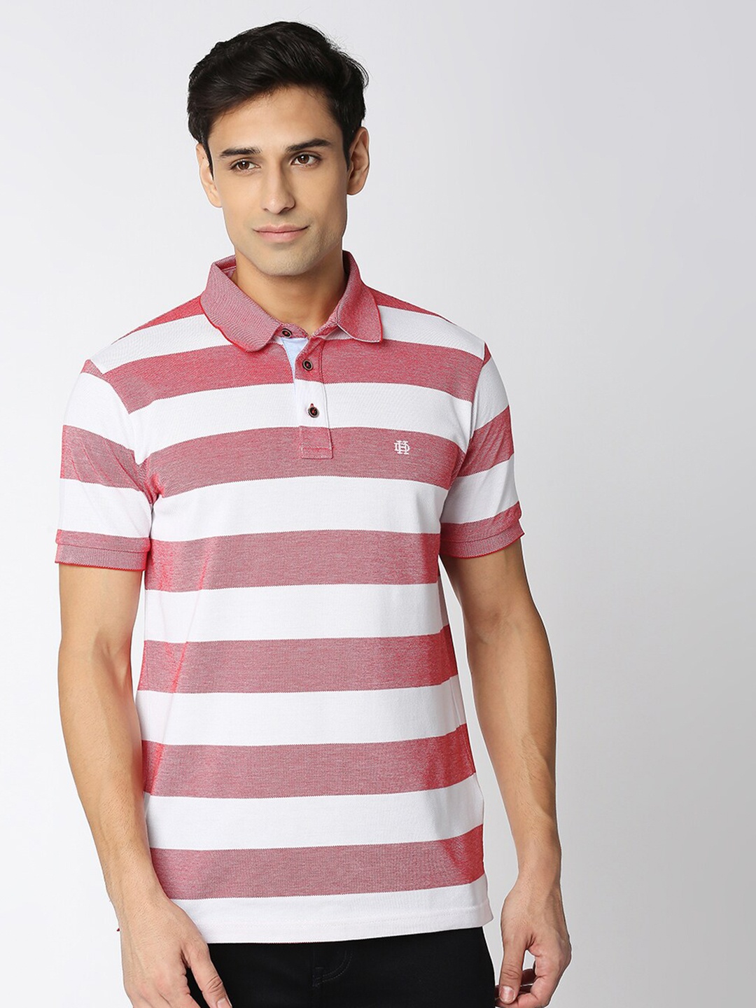 

DRAGON HILL Striped Polo Collar Cotton Slim Fit T-shirt, Red