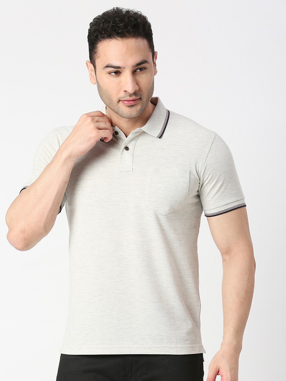 

DRAGON HILL Polo Collar Cotton Slim Fit T-shirt, Beige