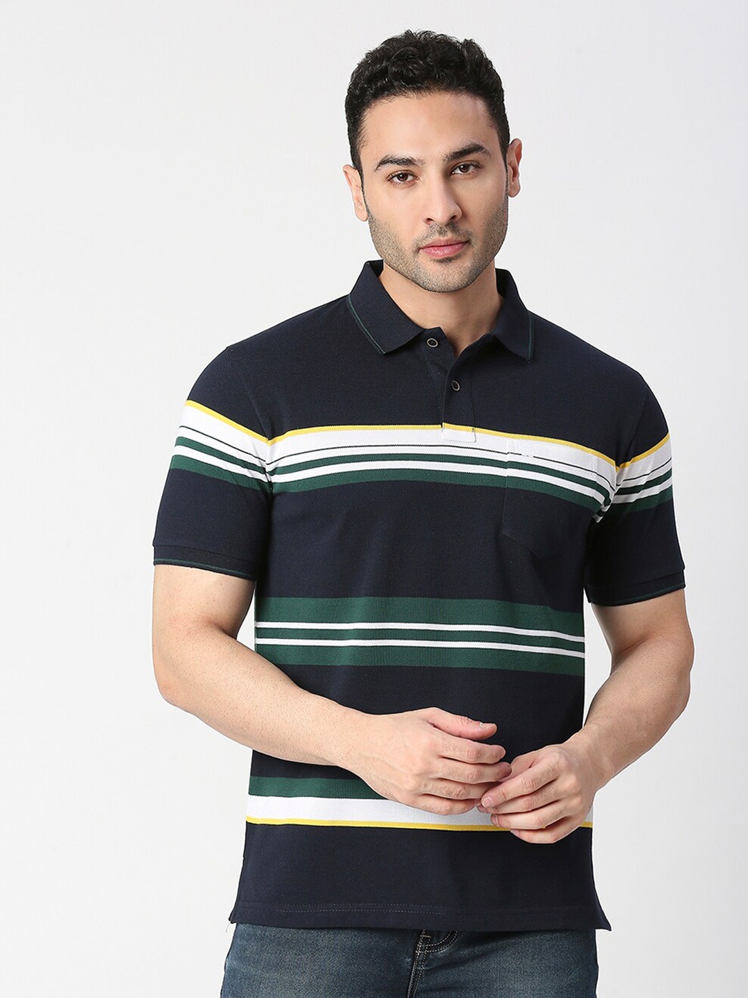 

DRAGON HILL Striped Polo Collar Slim Fit T-shirt, Navy blue