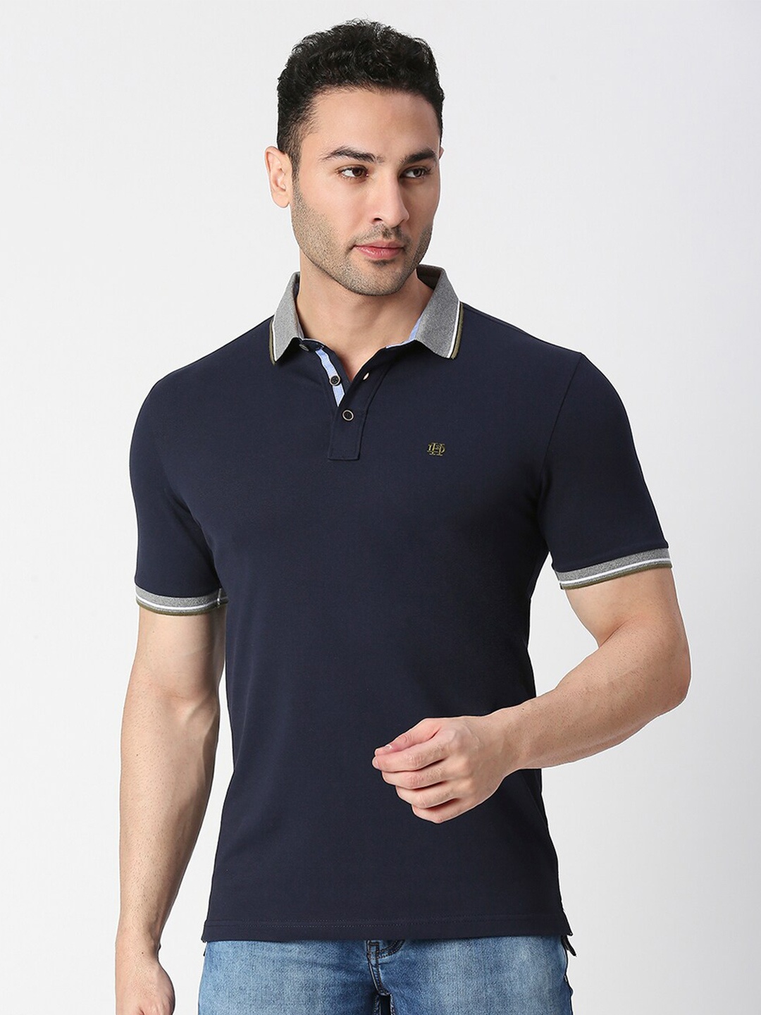 

DRAGON HILL Pique Polo Collar Cotton Slim Fit T-shirt, Navy blue