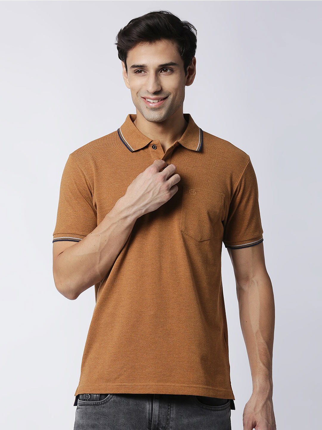 

DRAGON HILL Pique Cotton Slim Fit Polo T-shirt, Brown