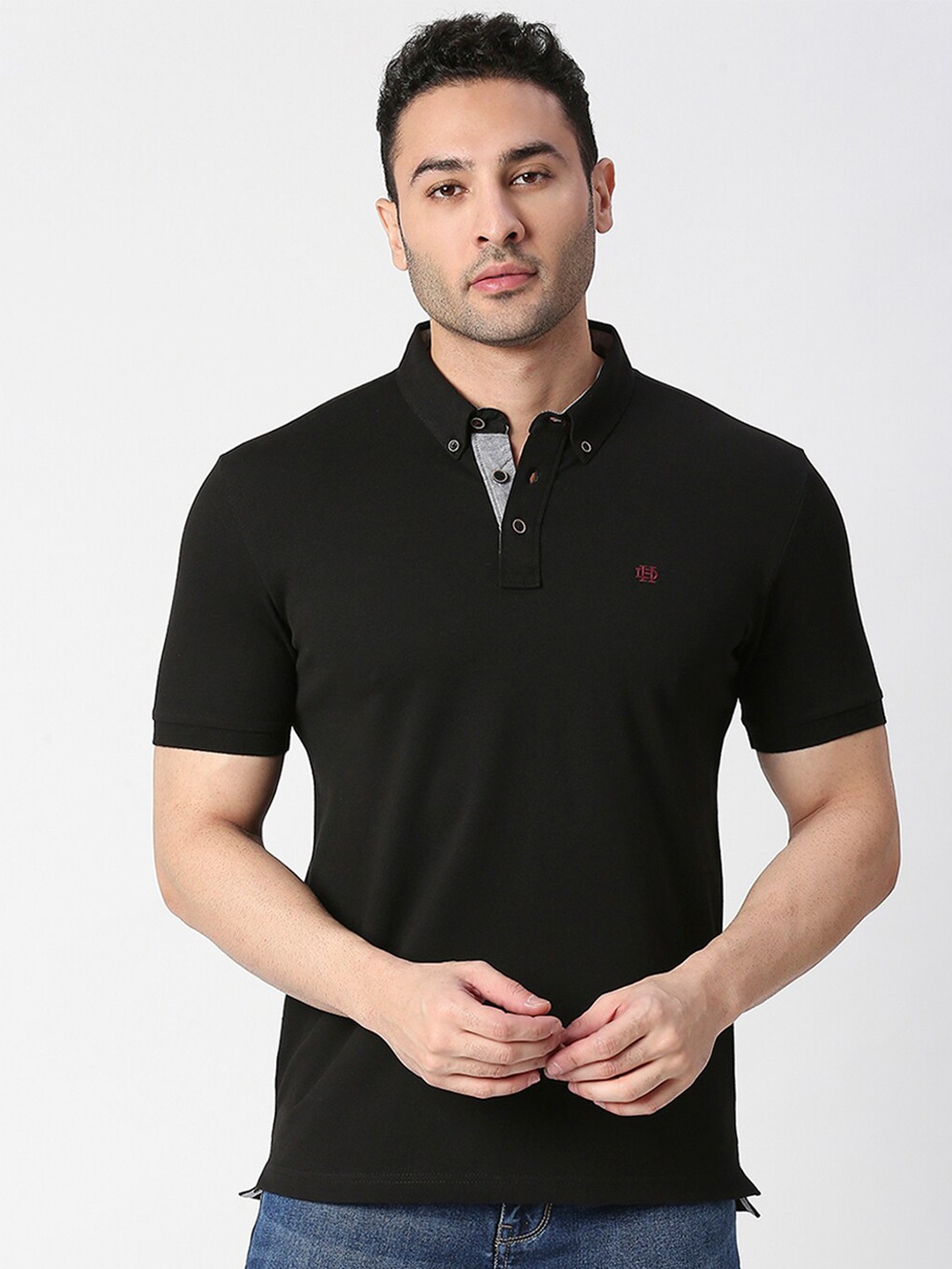 

DRAGON HILL Pique Cotton Slim Fit Polo T-shirt, Black