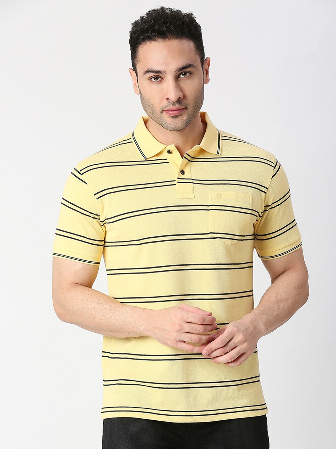 

DRAGON HILL Pique Striped Cotton Slim Fit Polo T-shirt, Yellow