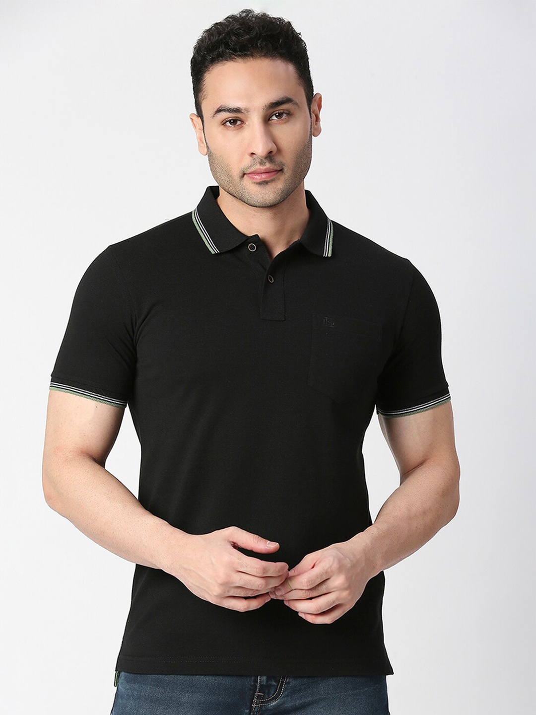

DRAGON HILL Pique Cotton Slim Fit Polo T-shirt, Black