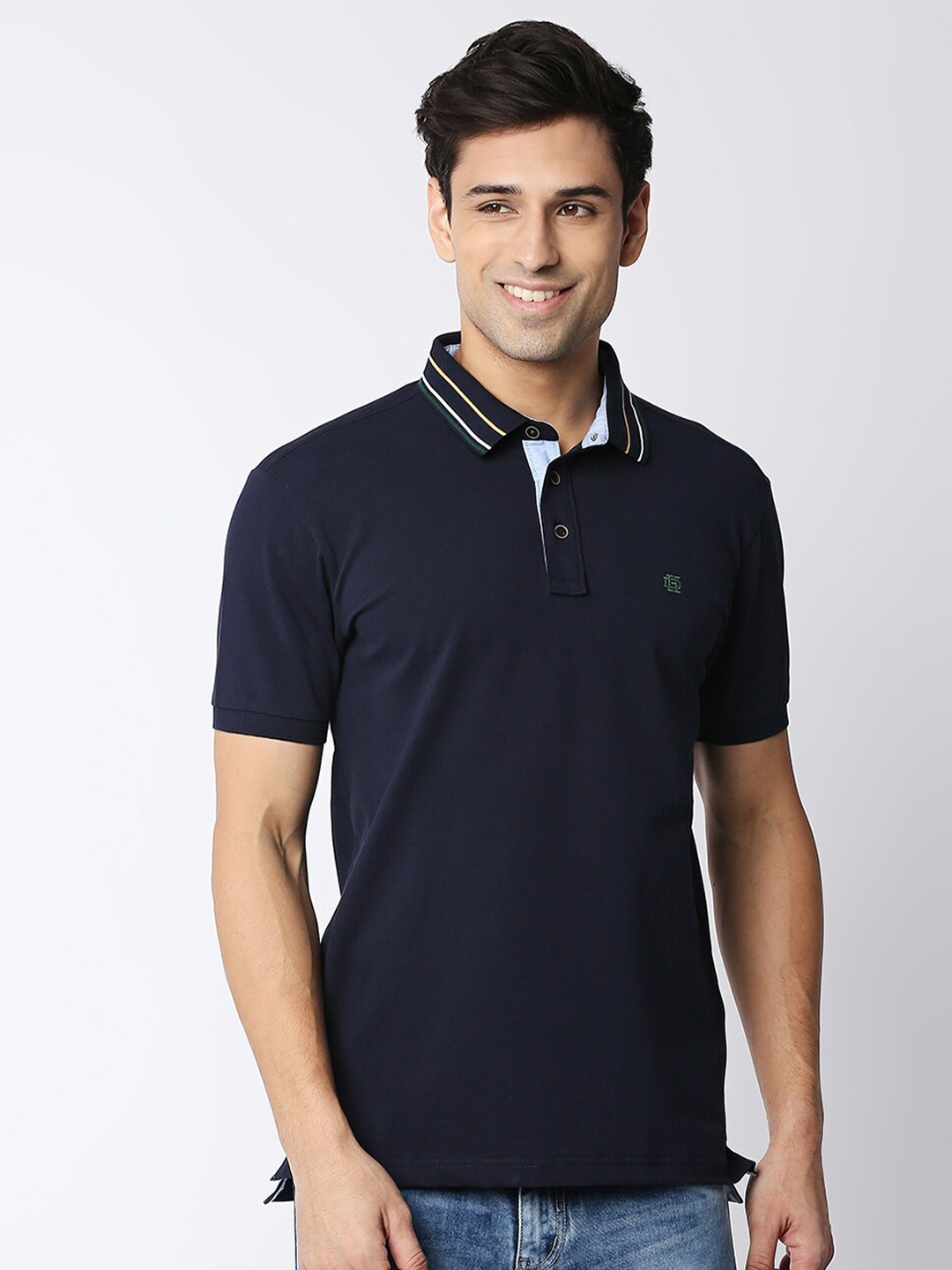 

DRAGON HILL Pique Cotton Slim Fit Polo T-shirt, Navy blue