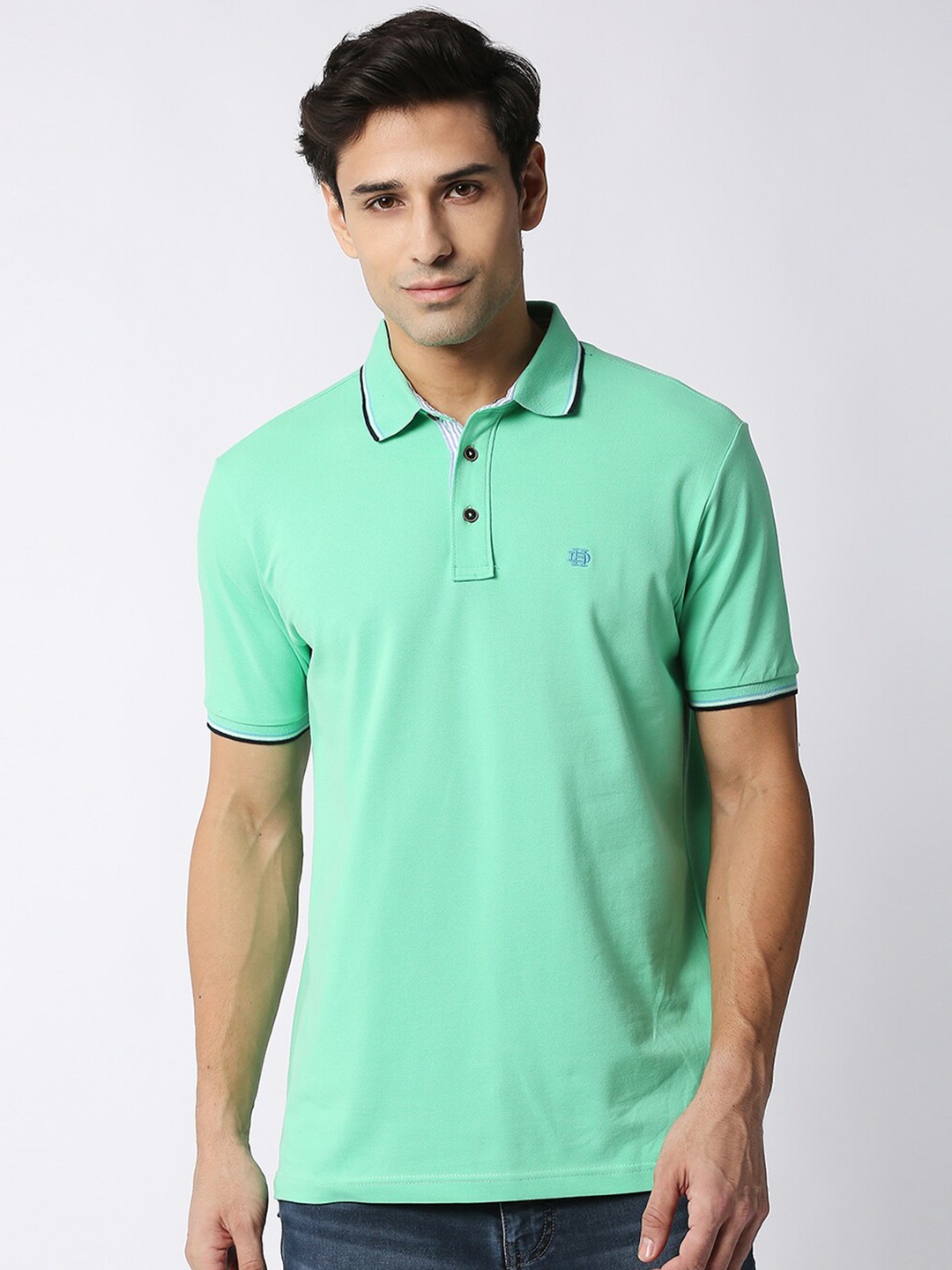 

DRAGON HILL Pique Cotton Slim Fit Polo T-shirt, Sea green