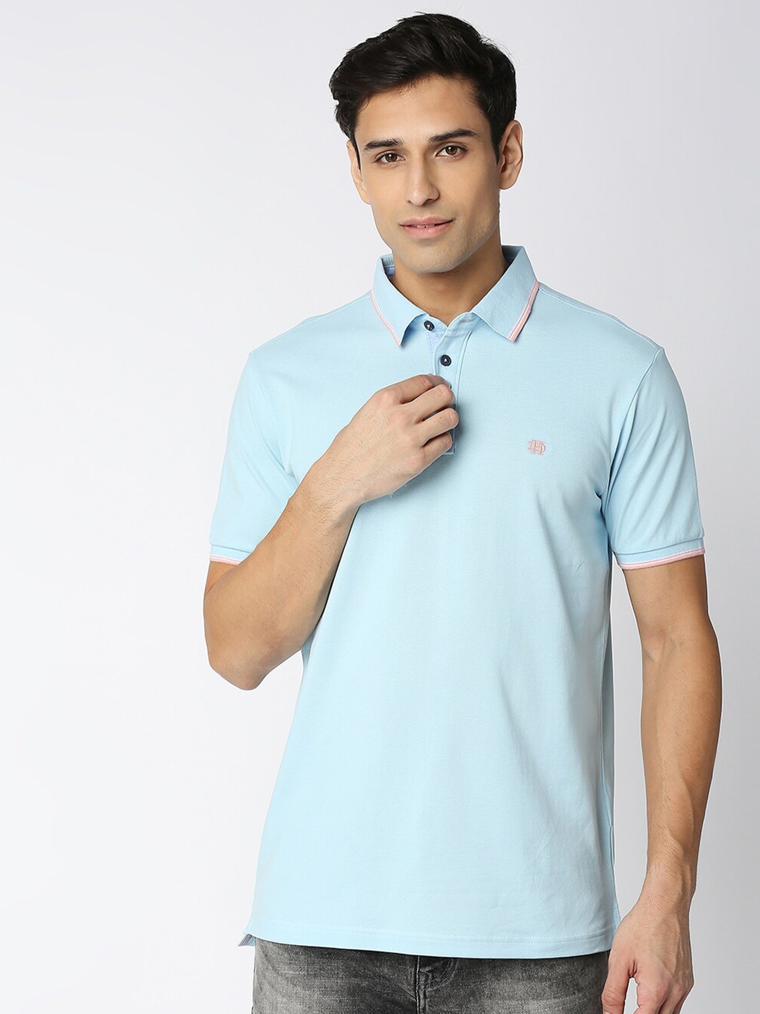 

DRAGON HILL Pique Cotton Slim Fit Polo T-shirt, Blue
