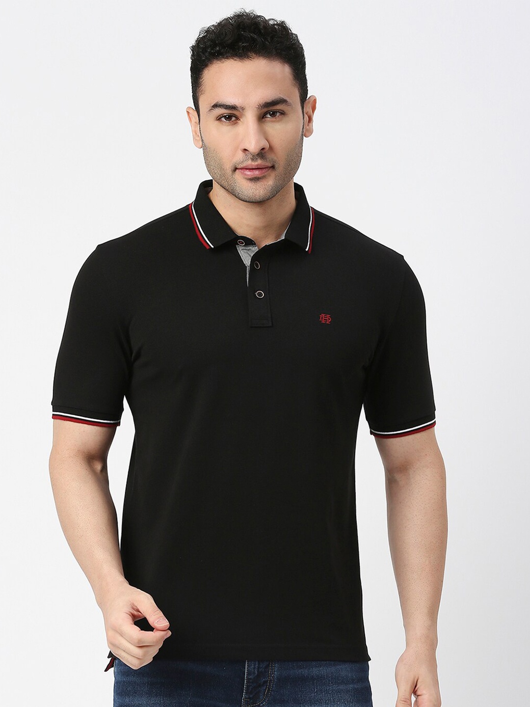 

DRAGON HILL Pique Cotton Slim Fit Polo T-shirt, Black