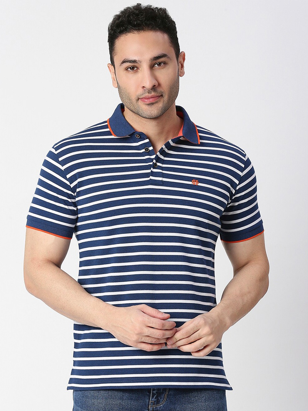 

DRAGON HILL Pique Striped Cotton Slim Fit Polo T-shirt, Navy blue