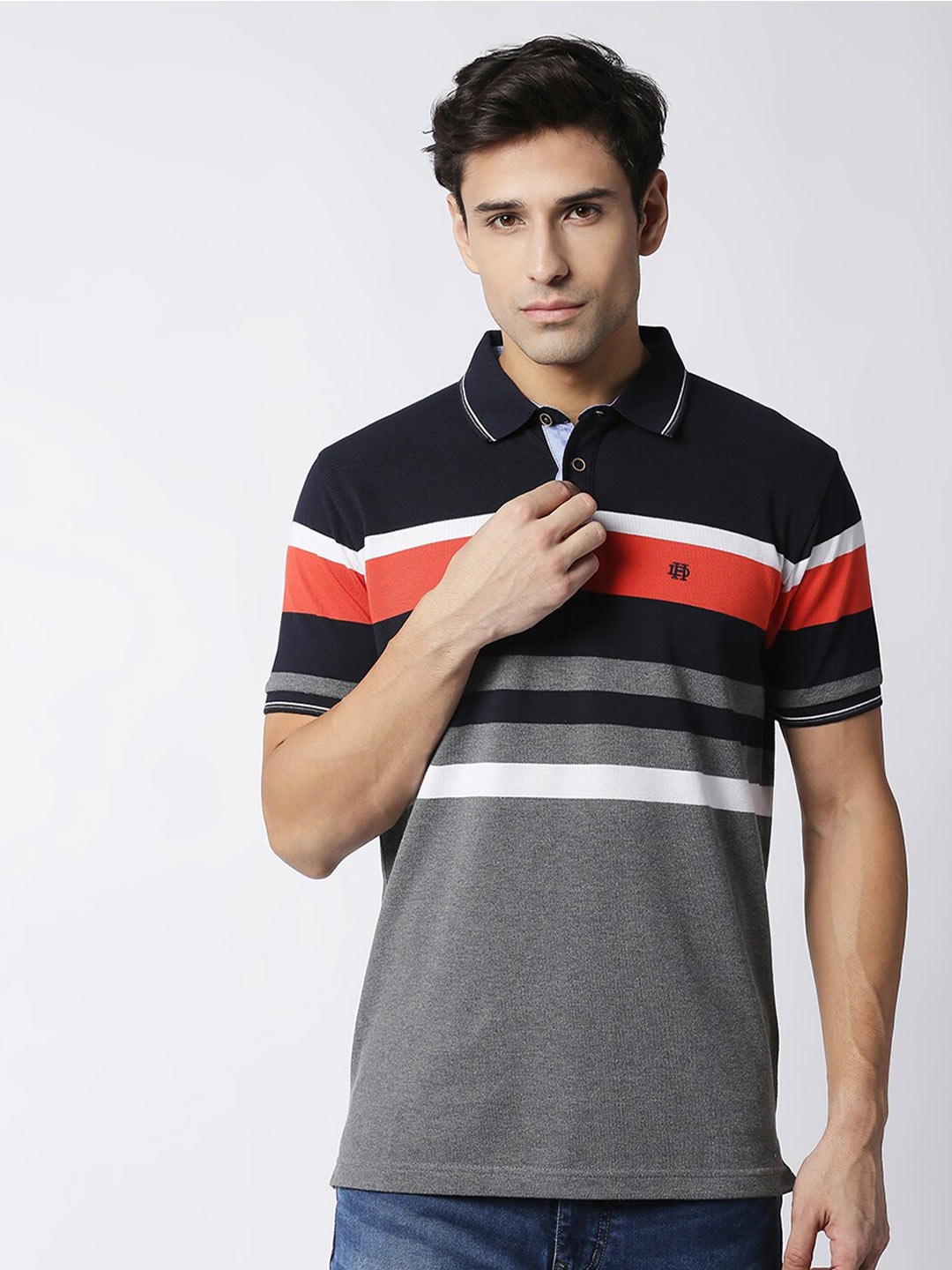 

DRAGON HILL Pique Striped Cotton Slim Fit Polo T-shirt, Grey