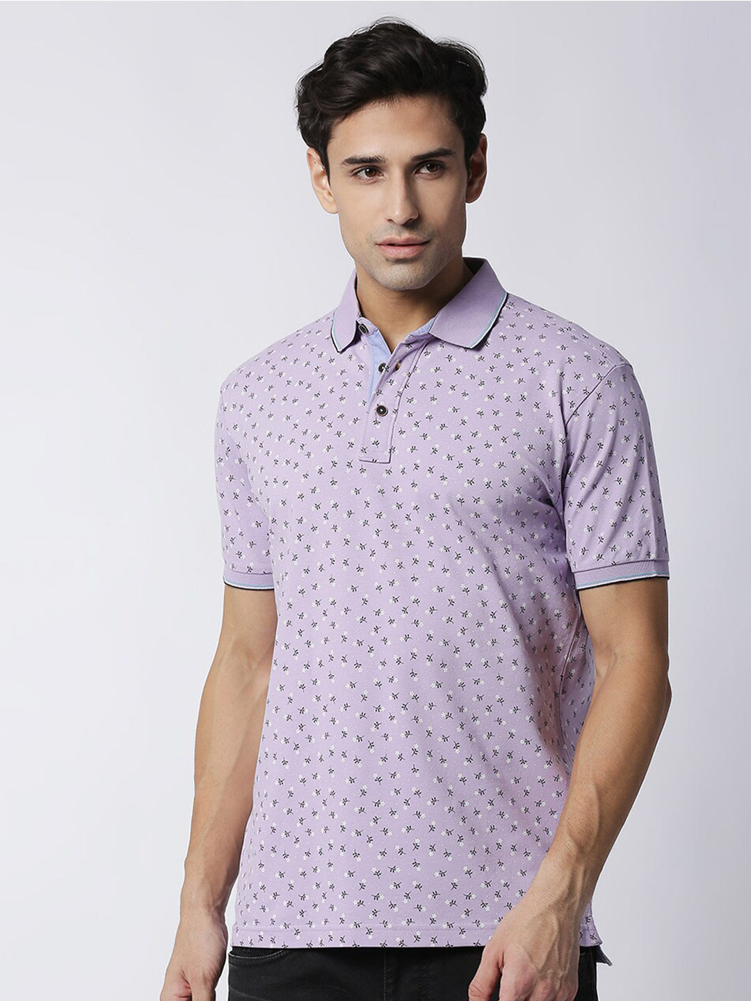 

DRAGON HILL Pique Floral Printed Cotton Slim Fit Polo T-shirt, Lavender