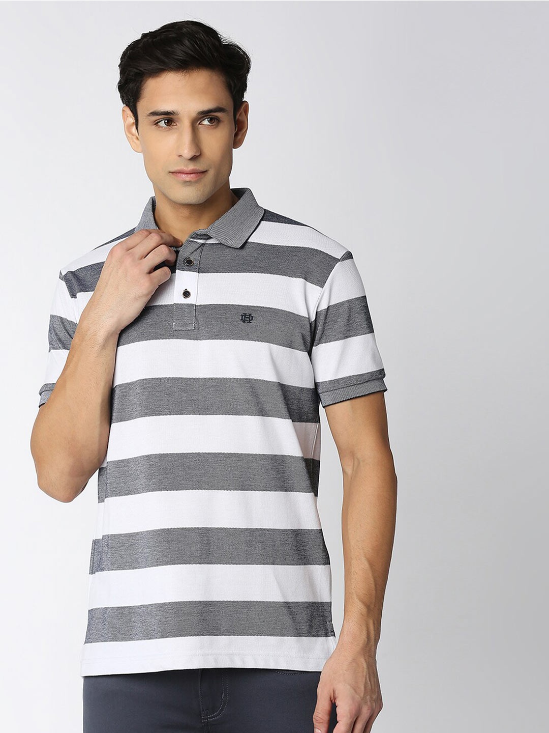 

DRAGON HILL Pique Striped Cotton Slim Fit Polo T-shirt, Grey