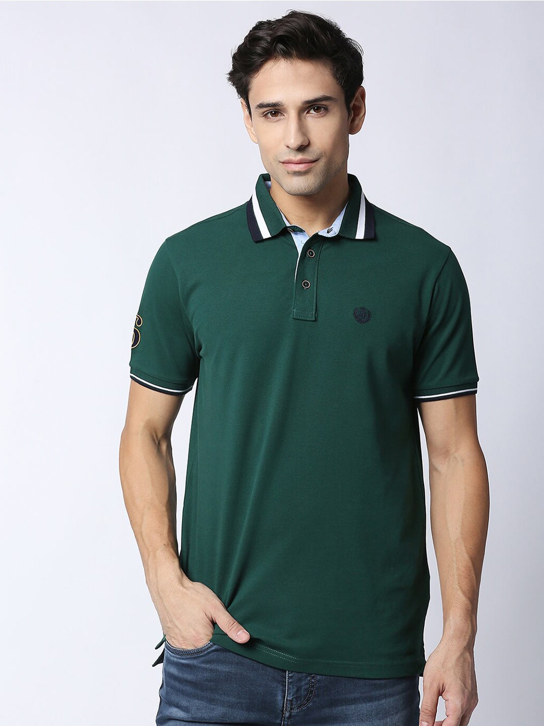 

DRAGON HILL Pique Cotton Slim Fit Polo T-shirt, Green