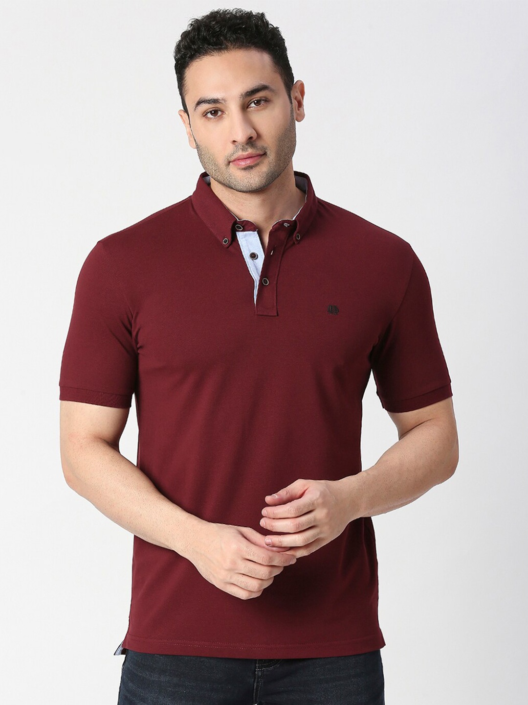 

DRAGON HILL Polo Collar Slim Fit T-shirt, Maroon