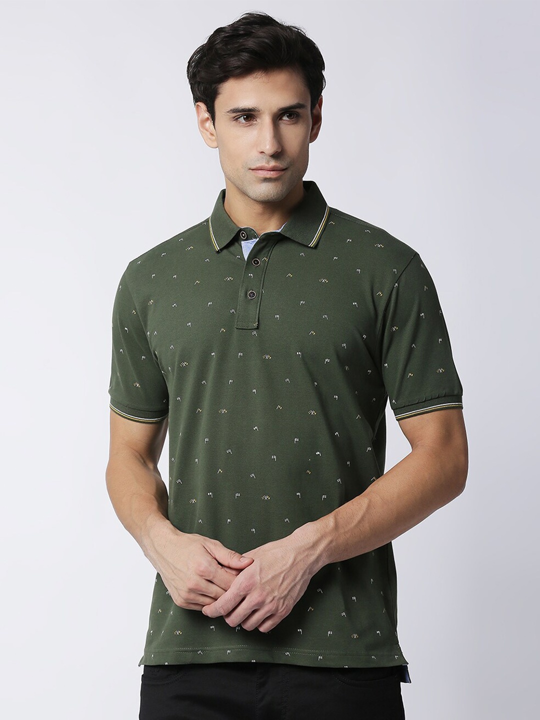 

DRAGON HILL Conversational Printed Polo Collar Slim Fit T-shirt, Olive