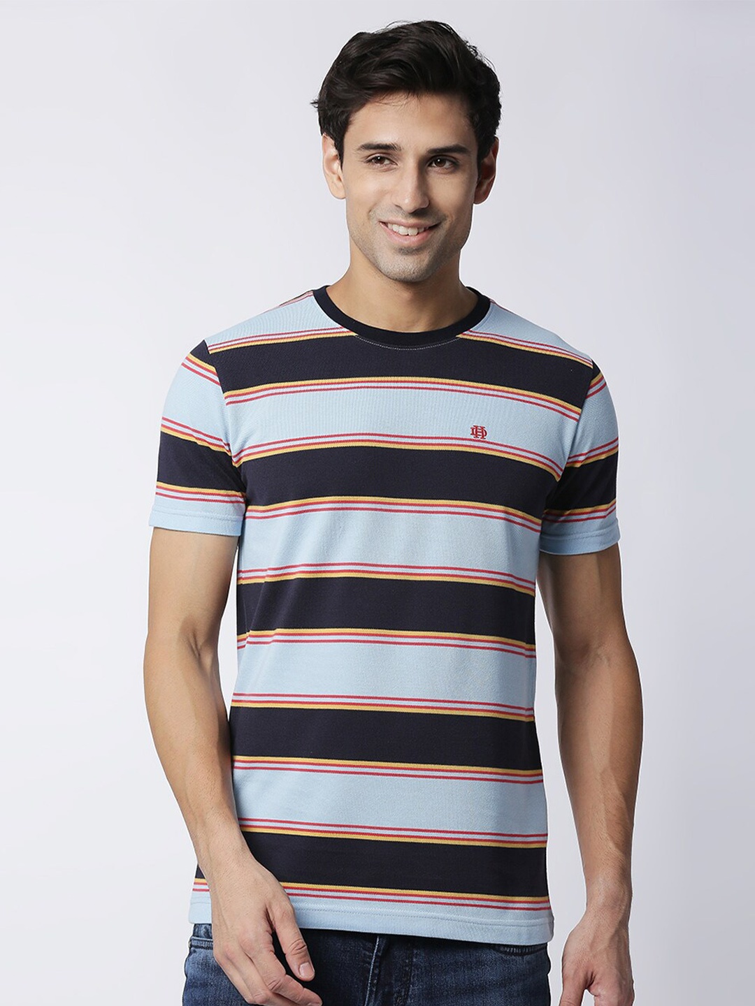 

DRAGON HILL Striped Slim Fit Cotton T-shirt, Blue