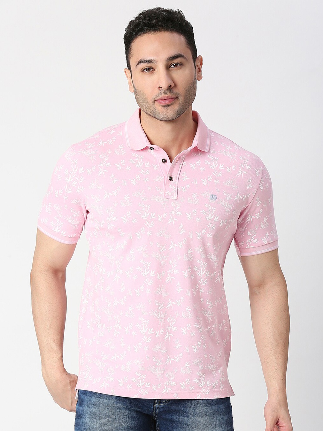 

DRAGON HILL Floral Printed Polo Collar Slim Fit T-shirt, Pink