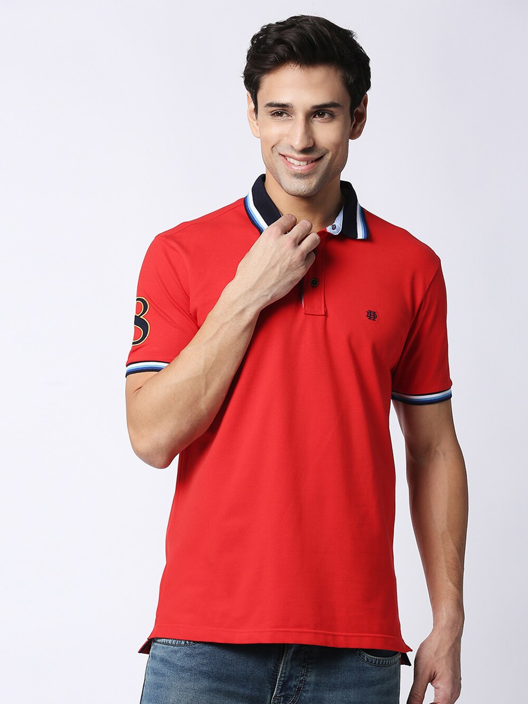 

DRAGON HILL Typography Printed Polo Collar Slim Fit T-shirt, Red