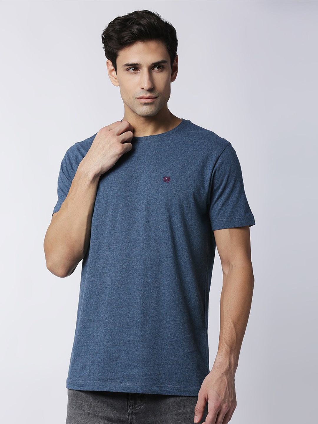 

DRAGON HILL Round Neck Short Sleeve Cotton Slim Fit T-shirt, Blue