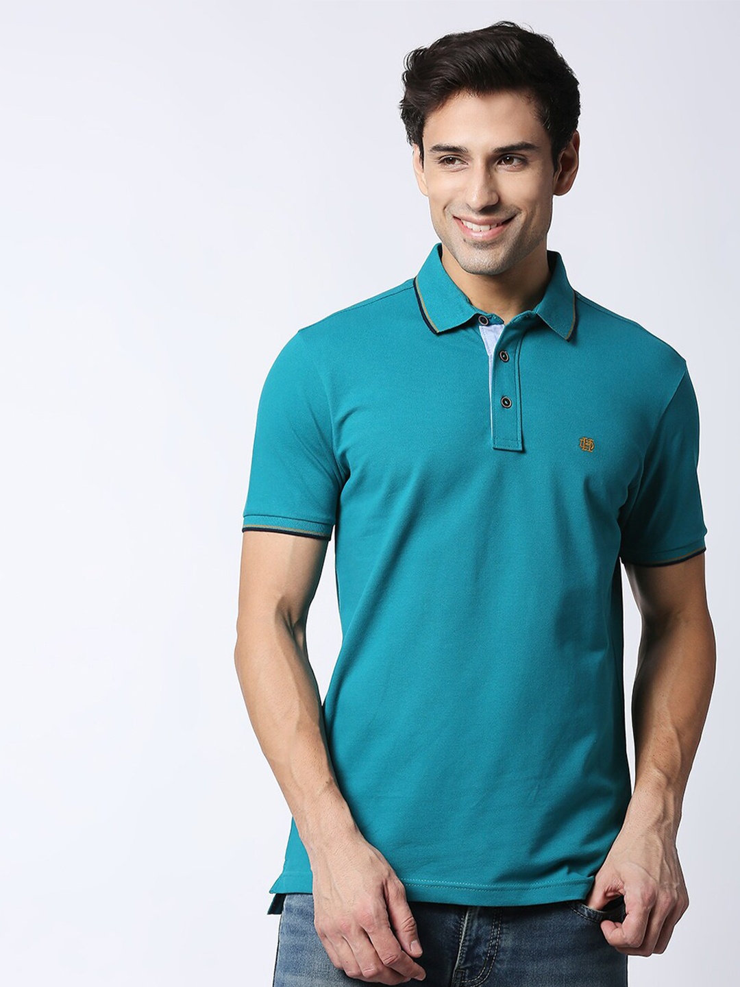 

DRAGON HILL Polo Collar Cotton Slim Fit T-shirt, Teal