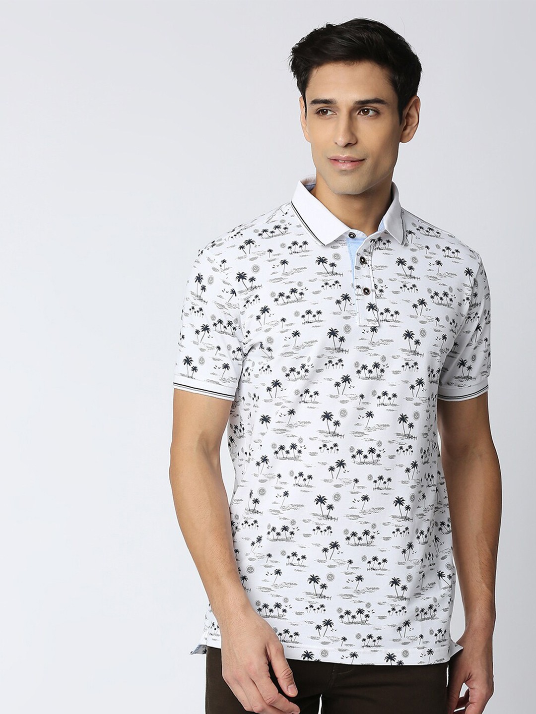 

DRAGON HILL Conversational Printed Polo Collar Cotton Slim Fit T-shirt, White