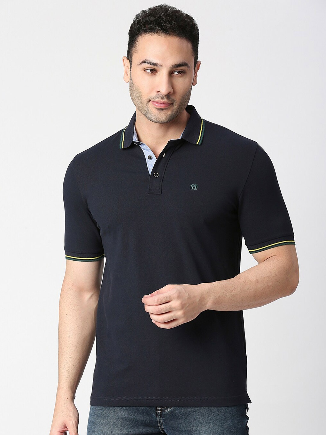 

DRAGON HILL Polo Collar Slim Fit Cotton T-Shirt, Navy blue