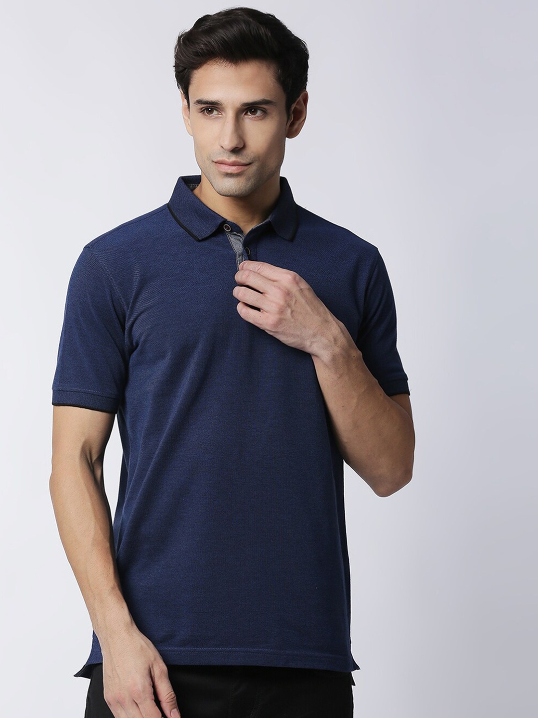 

DRAGON HILL Polo Collar Short Sleeves Slim Fit Cotton T-Shirt, Navy blue